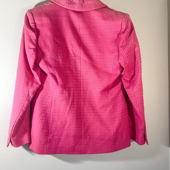 Italian Hot Pink Jacquard Skirt Suit Power Blazer & Pencil Skirt Barbiecore - Picture 4 of 13